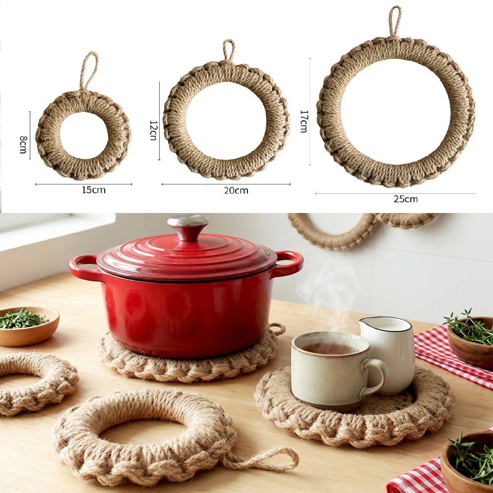 Cast Iron Skillet - 2Pcs Alas Panci Anyaman Jute Rustic